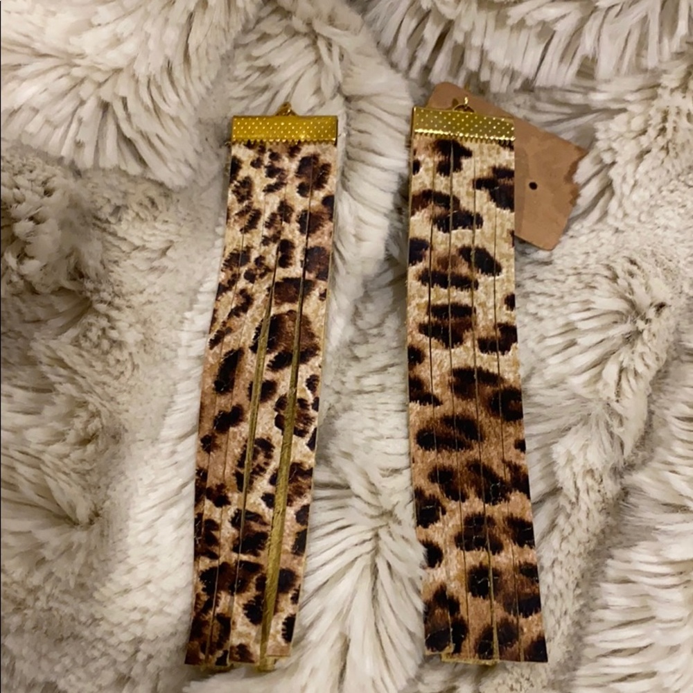 Leopard Leather Fringe Earrings